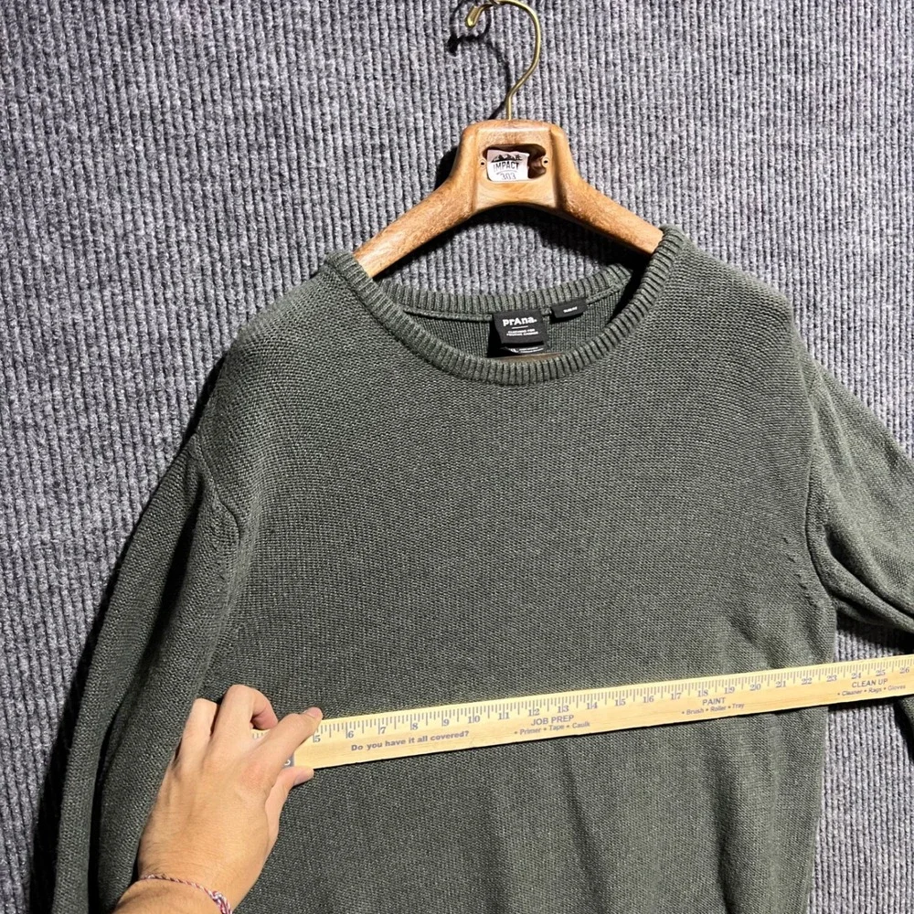 Prana Sweater Mens XL Green Slim Fit Organic Cotton Crewneck Knit Pullover